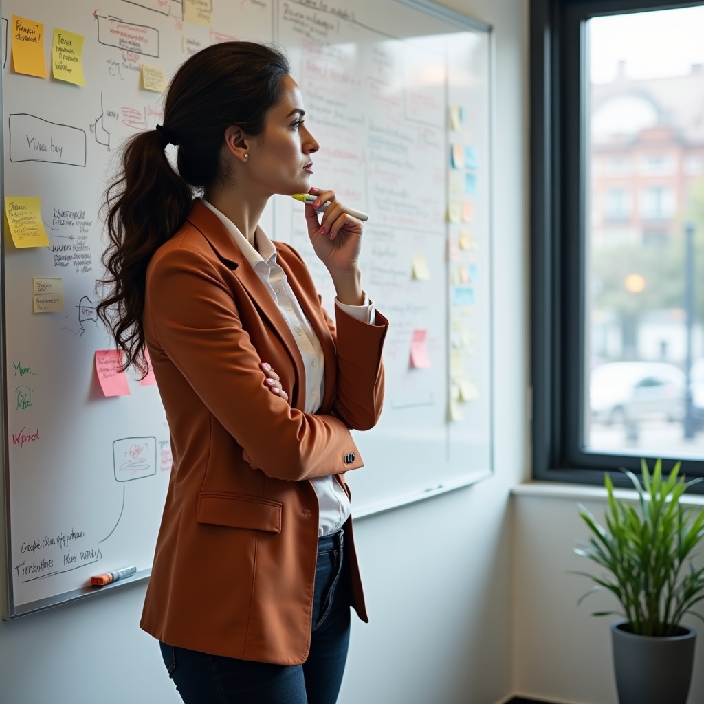 Inhaberin eines kleinen Unternehmens plant mit digitalen Hilfsmitteln