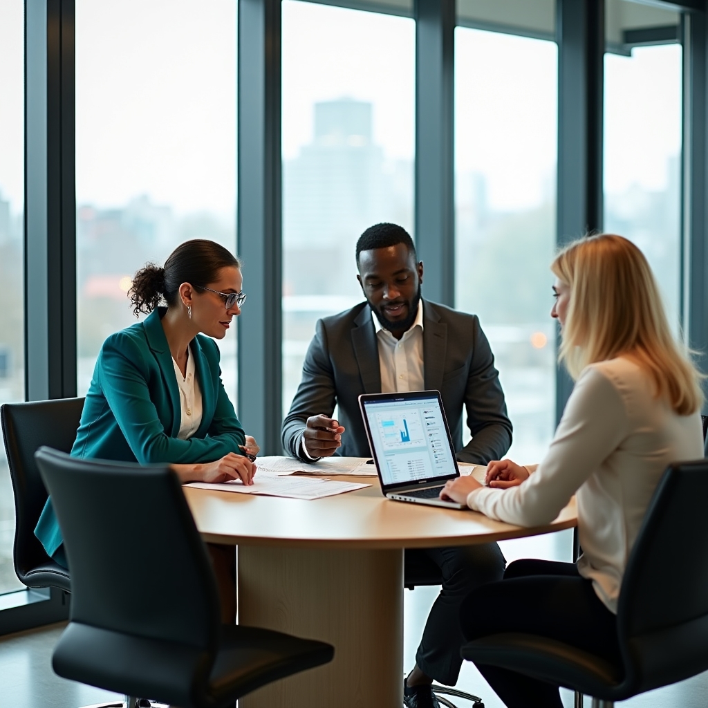 Kleines Team bespricht Software-Auswahl im Büro